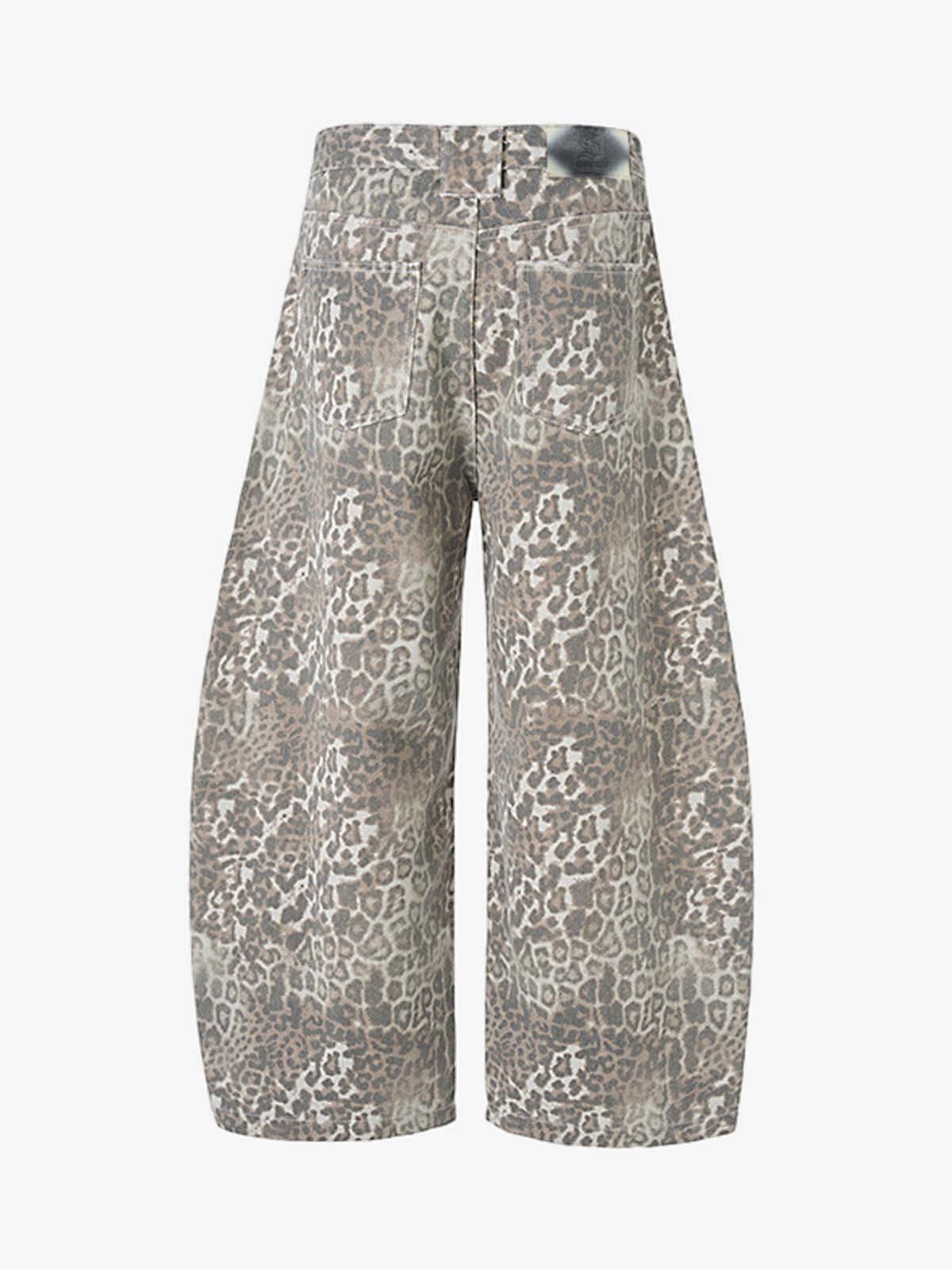 Street Leopard Camouflage Pleated Barrel Jeans 
