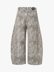 Street Leopard Camouflage Pleated Barrel Jeans 