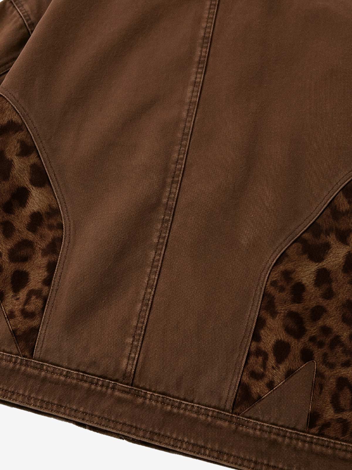 Leopard Print Panel Zip-Up Jacket