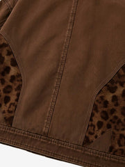 Leopard Print Panel Zip-Up Jacket