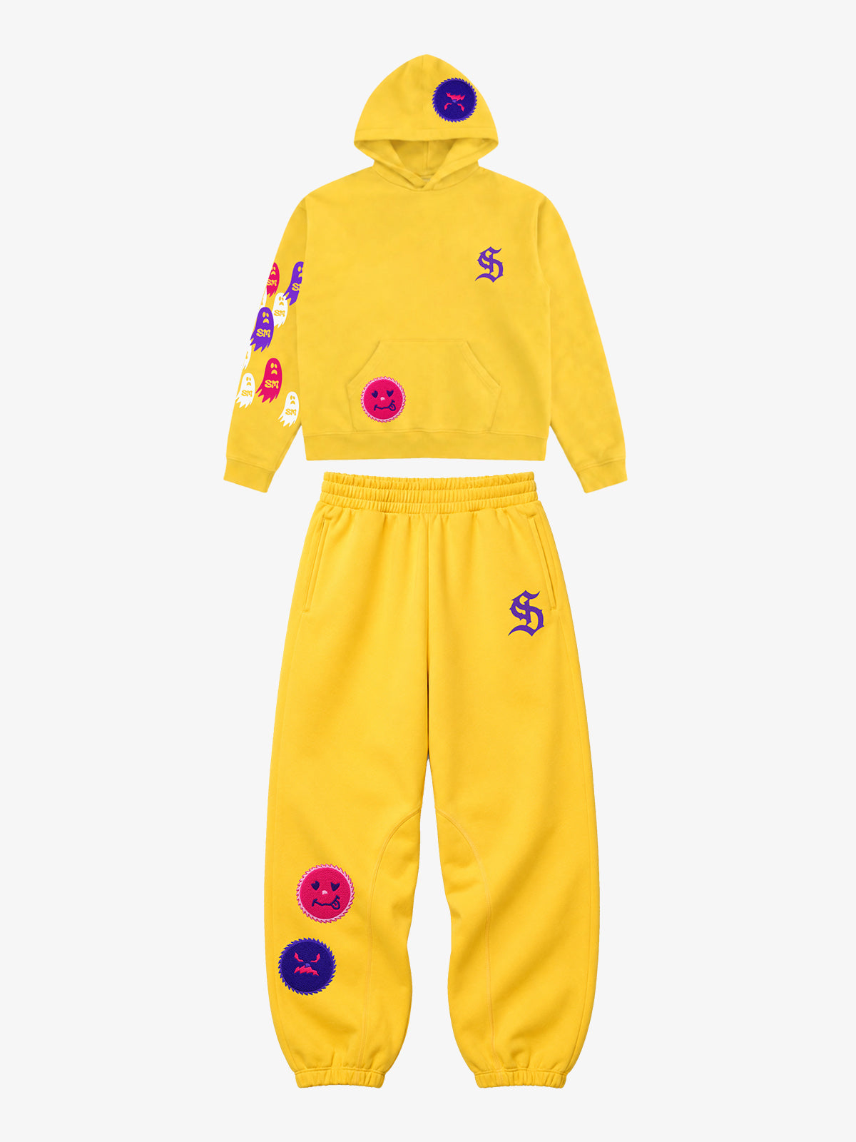 Gear Smiley Embroidered Hoodie & Jogger Set