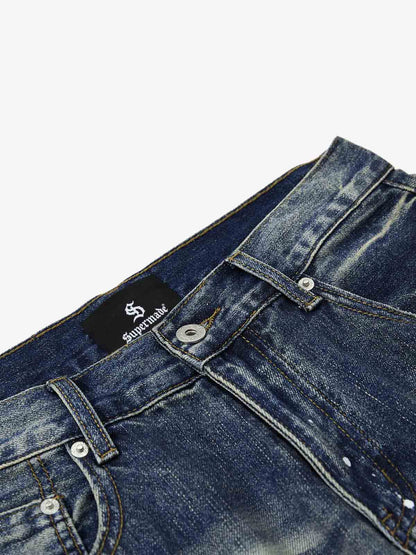 Washed Paint-Splatter Pleated Wide-Leg Barrel Jeans 