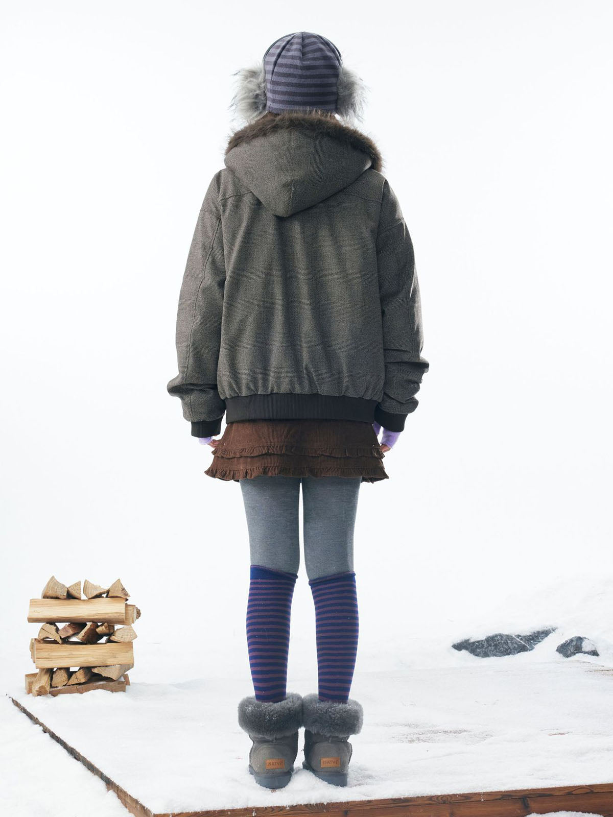 Winter Essential Bomber Jacket with Faux Fur Trimmed Hood 