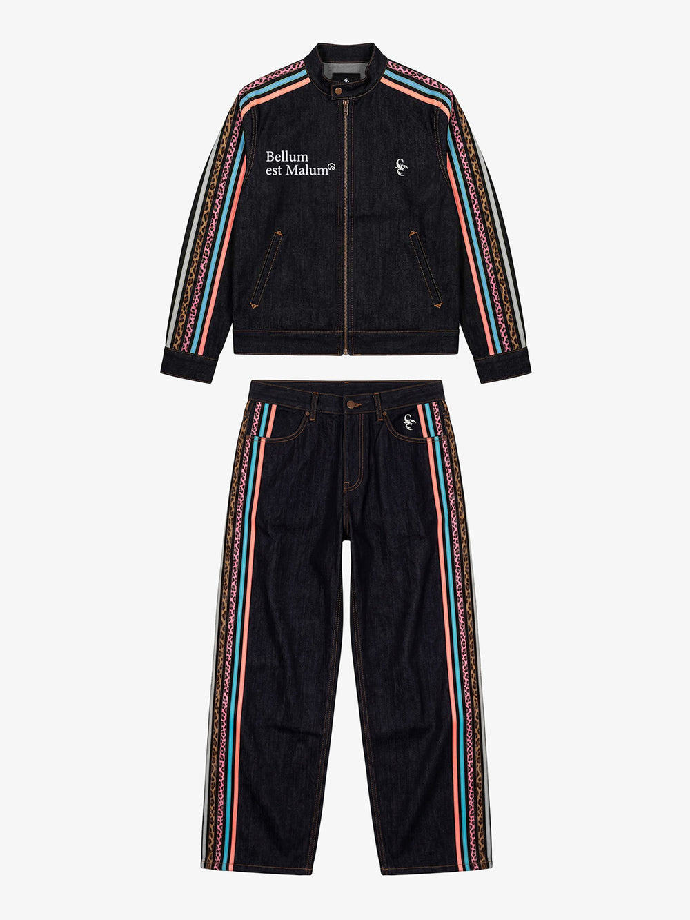 Contrast Tape Heavyweight Denim Two-Piece Set