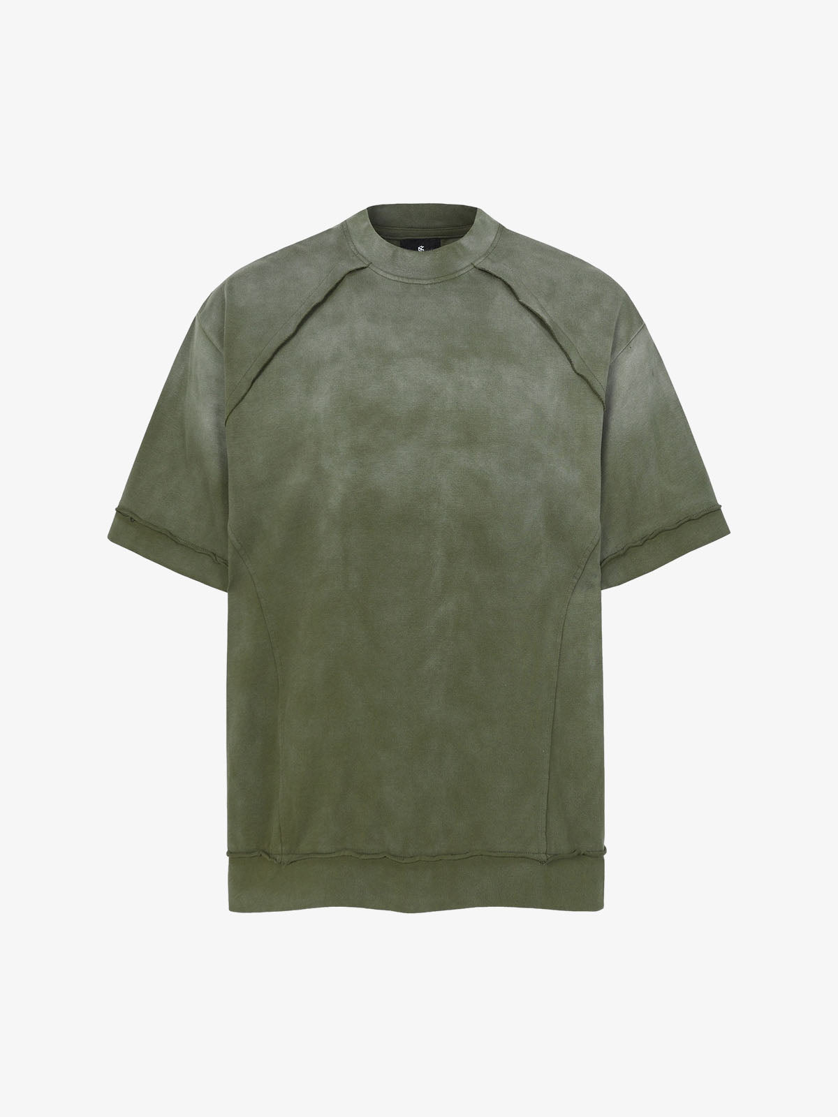Faux Suede Oversized Short Sleeve T-Shirt with Ribbed Trim and Panel Design 