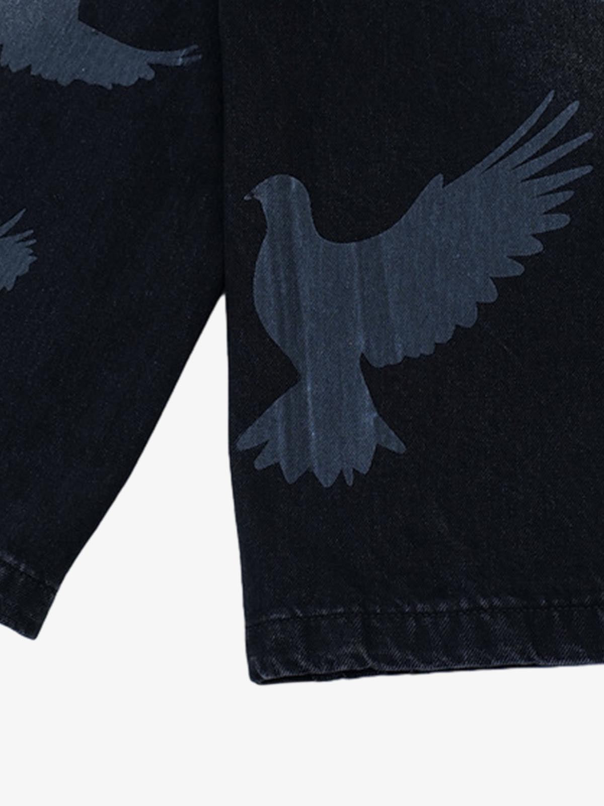 Stylish Denim Shorts with Flying Bird Prints for Summer Outfits 