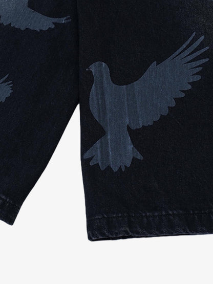 Stylish Denim Shorts with Flying Bird Prints for Summer Outfits 
