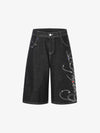Embroidered Rhinestone Baggy Jorts