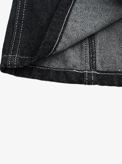 Multi-Pocket Raw Edge Jorts – 3/4 Length Wide-Leg Utility Denim Shorts