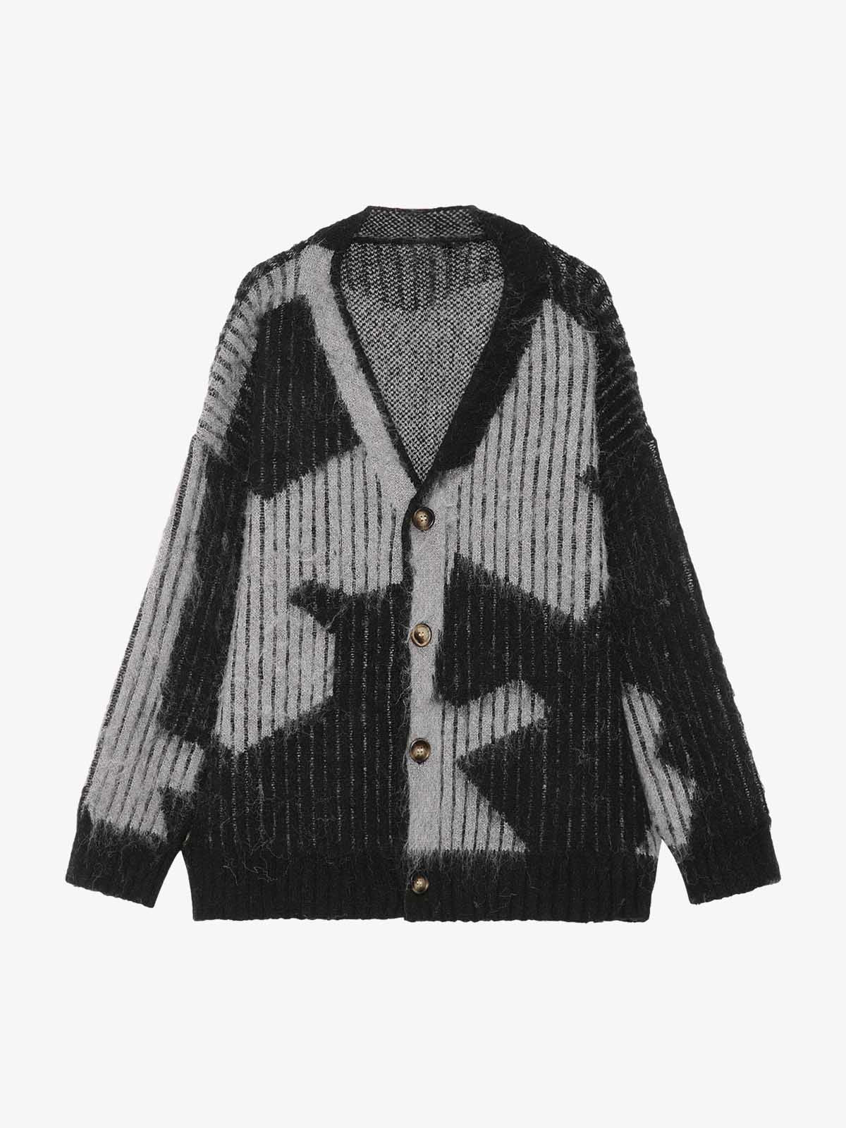 Knitted Fleece Cardigan Irregular Pattern Sweater 