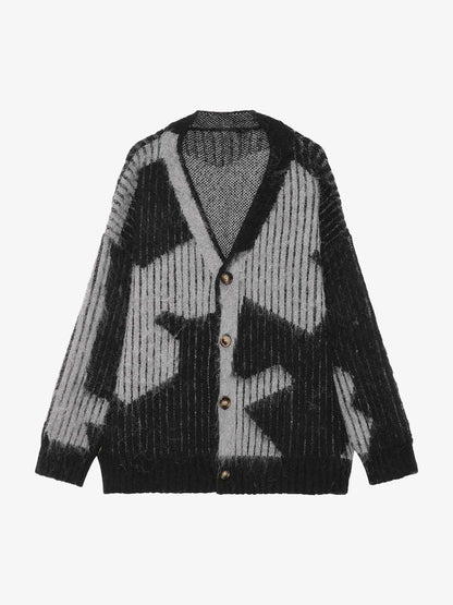 Knitted Fleece Cardigan Irregular Pattern Sweater 