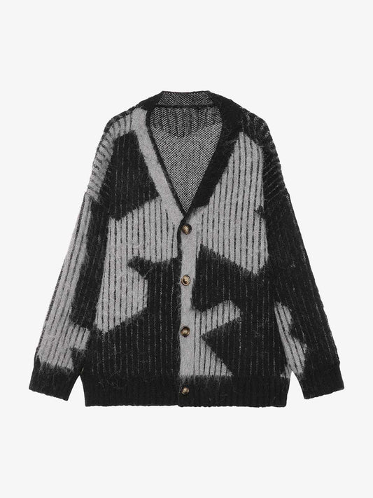 Knitted Fleece Cardigan Irregular Pattern Sweater 