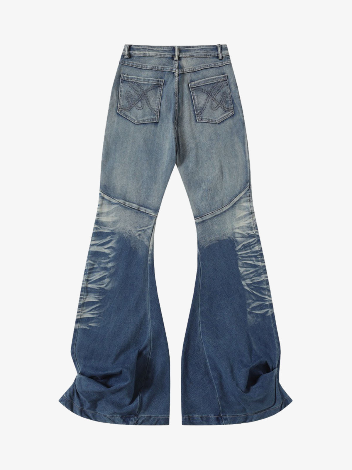 Washed Panel Seam Flare Jeans