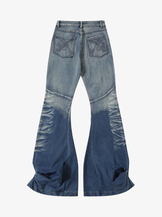 Washed Panel Seam Flare Jeans