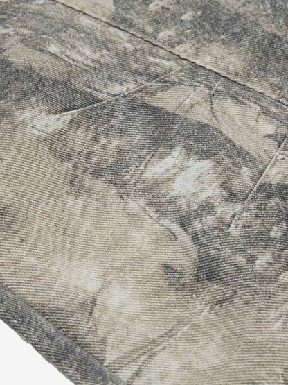 Abstract Camouflage Washed Barrel Jeans