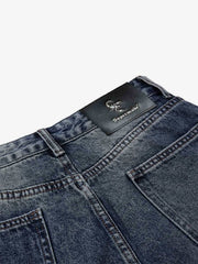 Studded Curved-Seam Washed Wide-Leg Jeans