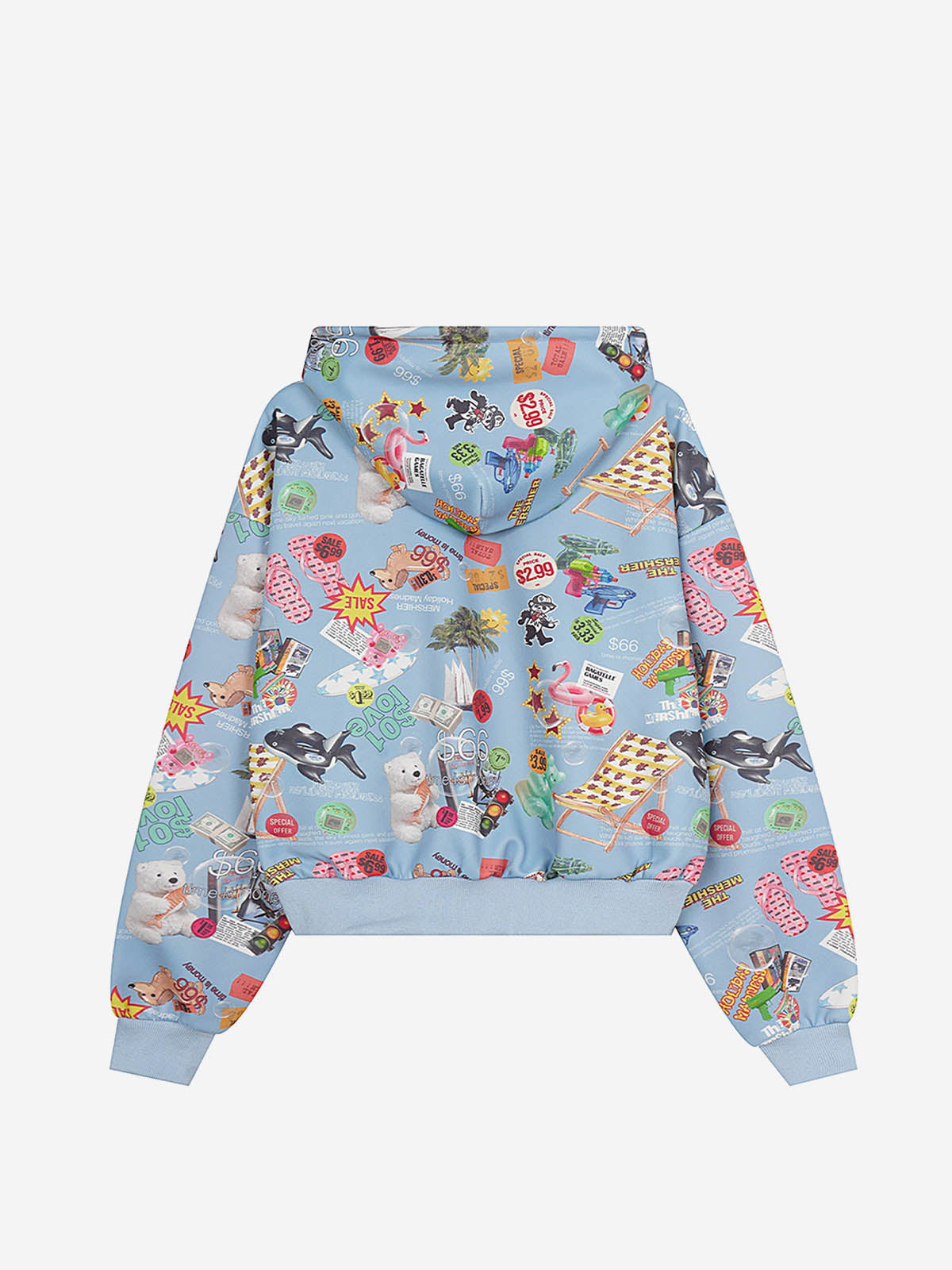 Retro Toy Collage Graphic Oversized Zip Hoodie