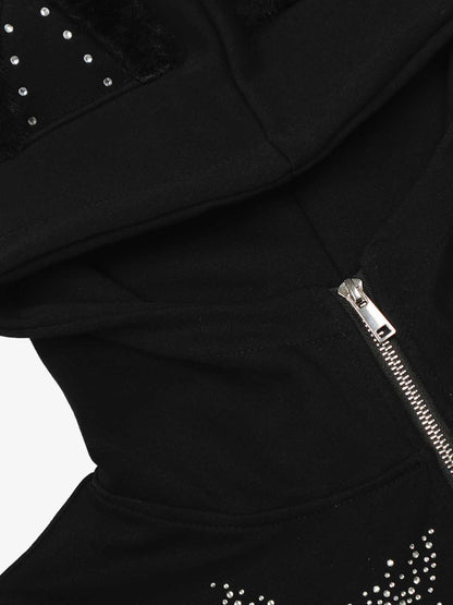 Star Rhinestone Cat Ear Zip-Up Hoodie