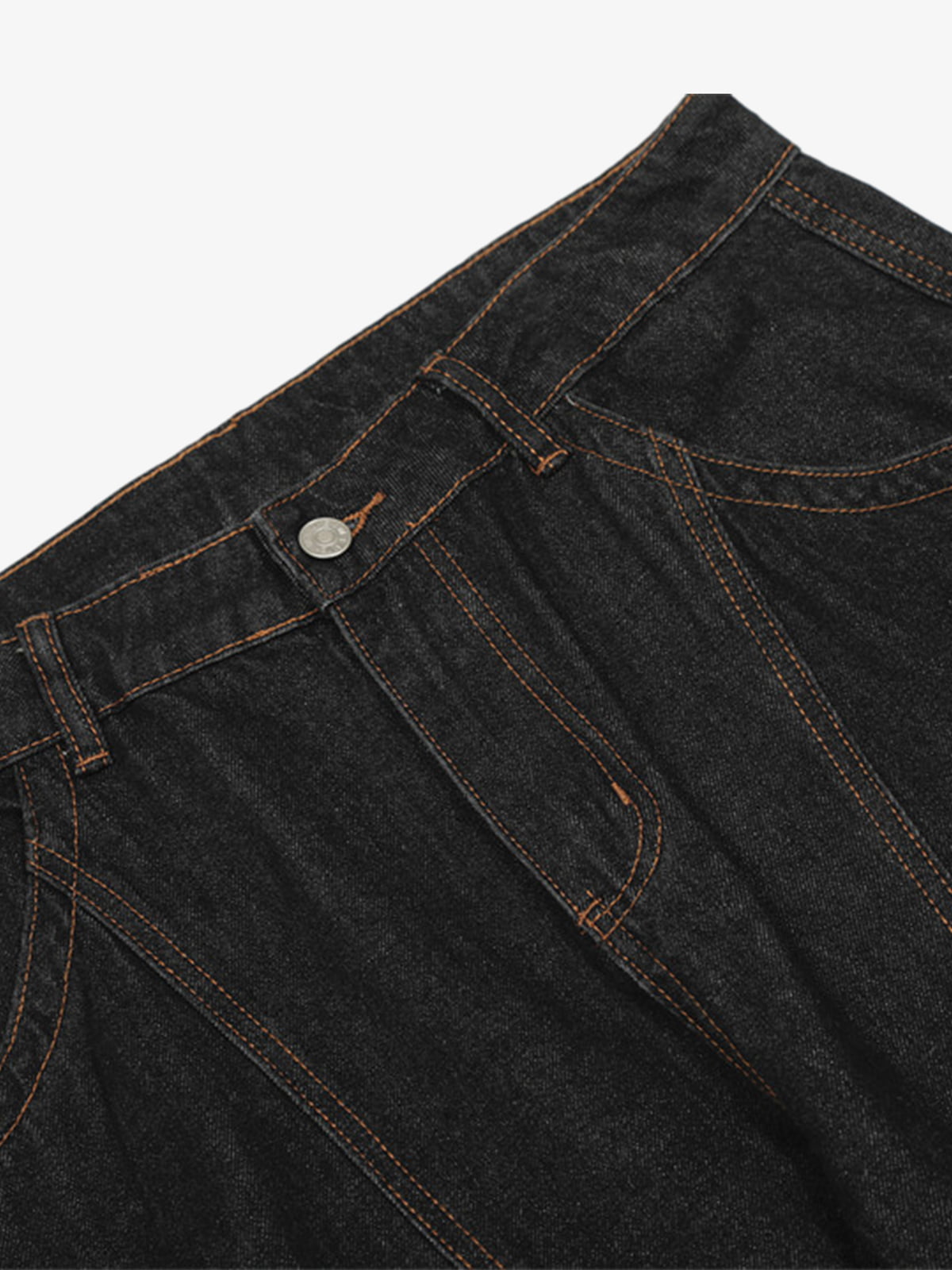 Wide-Leg Denim Trousers with Distressed Pockets and Functional Design 