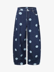 Polka Dot Heart Applique Pocket Baggy Jeans