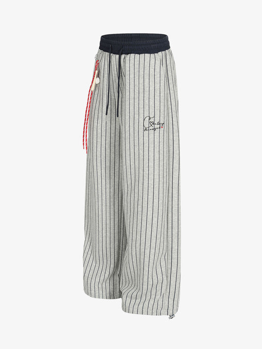 Striped Wide-Leg Lounge Pants with Adjustable Waistband 