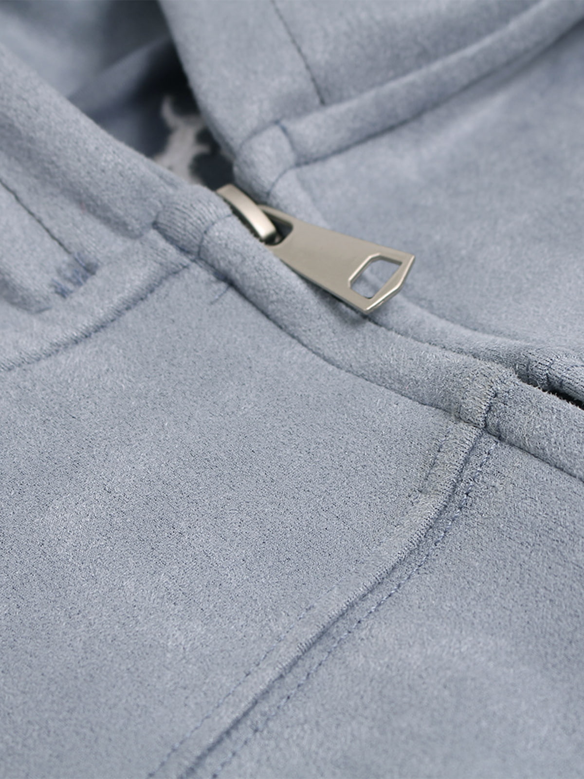 Vintage Suede Letter Embroidered Cropped Zip Up Hoodie 