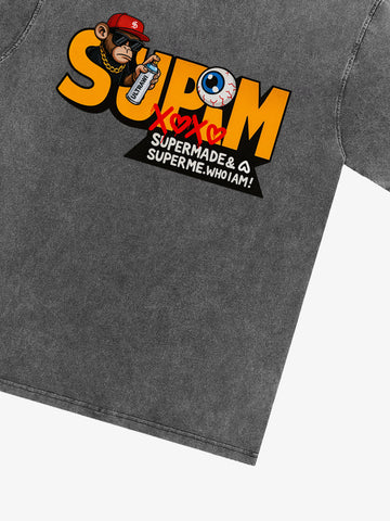 SUPM Trendy Hip-Hop Monkey Graffiti Font T-Shirt 