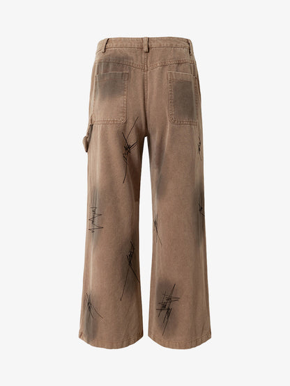Thesupermade Scratched Patchwork Distressed Embroidered Work Jeans 