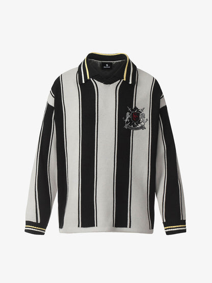 Crest Embroidered Striped Polo Sweater