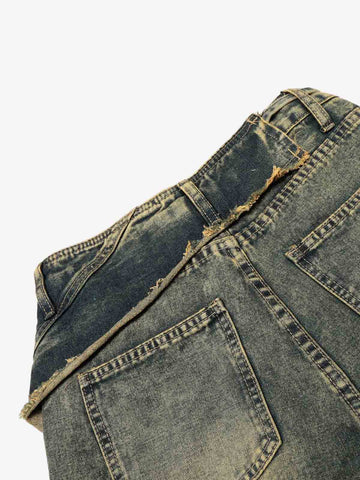 Layered Waist Tie Detail Vintage Wash Jeans 