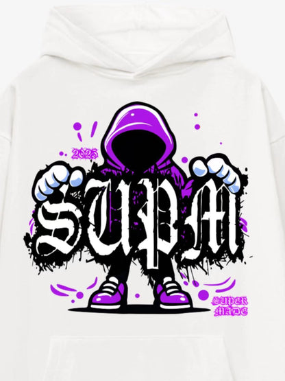 White Hoodie with Purple Graphic Design 