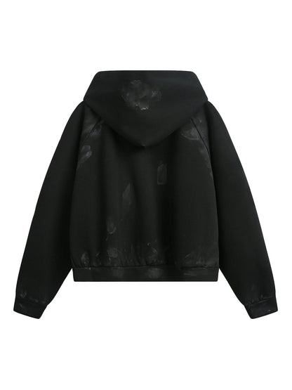 Distressed Calendar Patchwork Cardigan Hoodie 