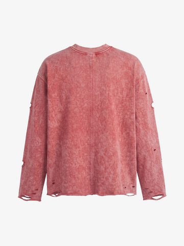 Embroidered Ripped Distressed Long Sleeve Tee