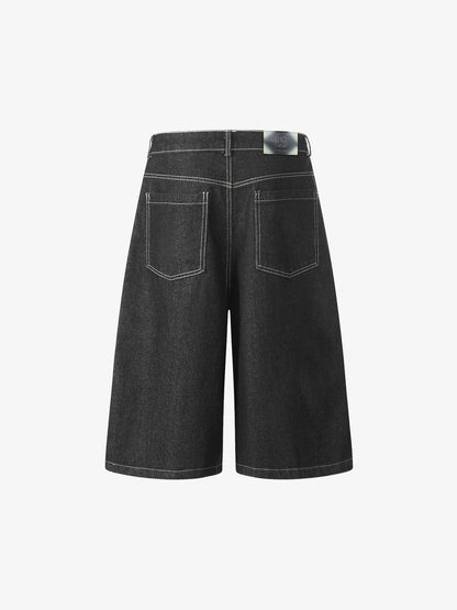 Contrast Stitching Flame Denim Shorts 