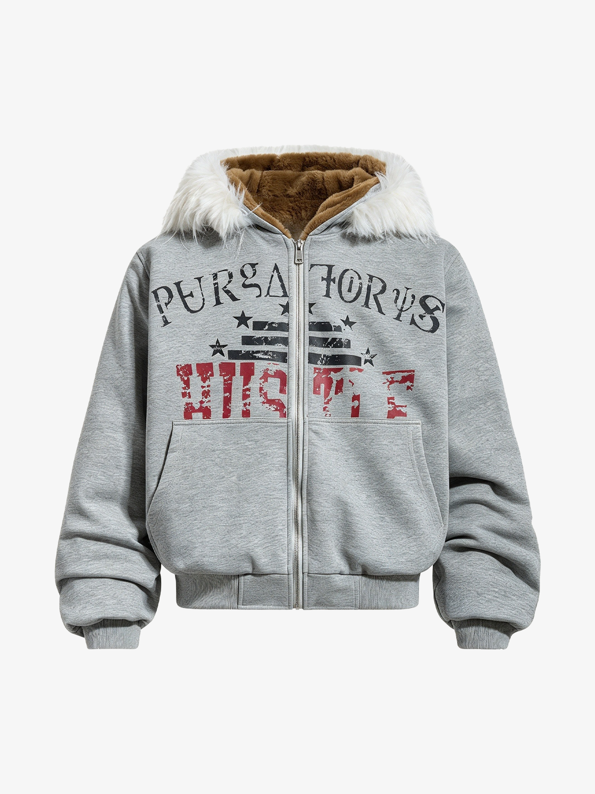 Faux Fur Trim Zip-Up Coat