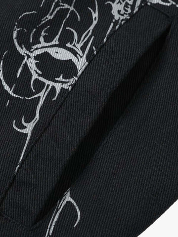 Asymmetric Button-Front Letter Graphic Jacket