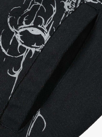 Asymmetric Button-Front Letter Graphic Jacket