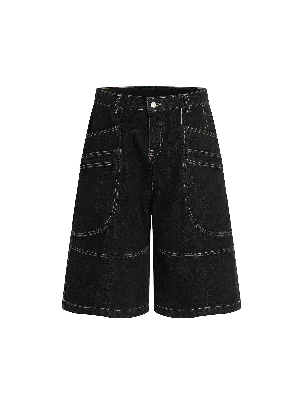 Contrast Stitched Patch Pocket Denim Jorts 