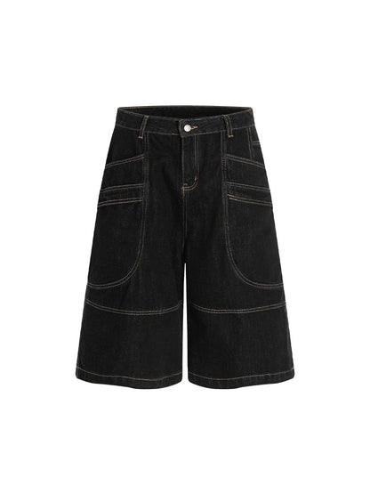 Contrast Stitched Patch Pocket Denim Jorts 