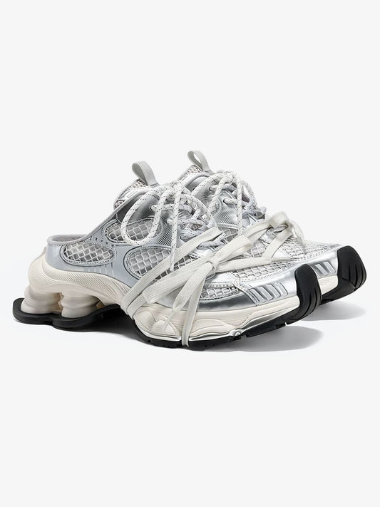 Chunky Sole Metallic Mesh Spring-Loaded Sneakers