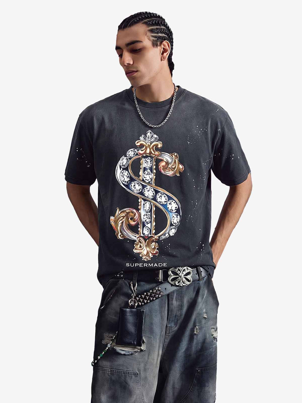 Vintage Rhinestone Dollar Graphic T-Shirt 