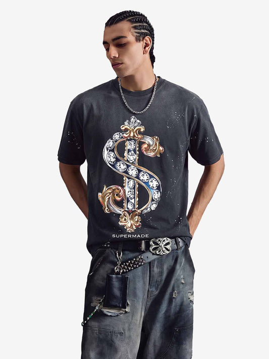 Vintage Rhinestone Dollar Graphic T-Shirt 
