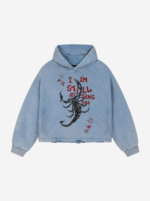 Logo Lightning Graphic Washed Distressed Hoodie