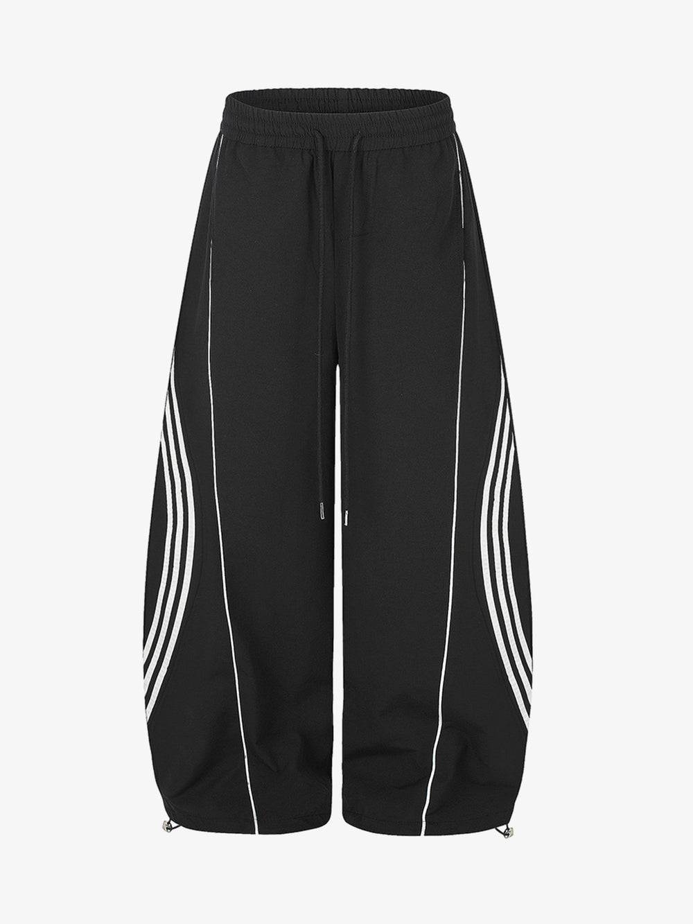 Curved-Seam Striped Baggy Sweatpants