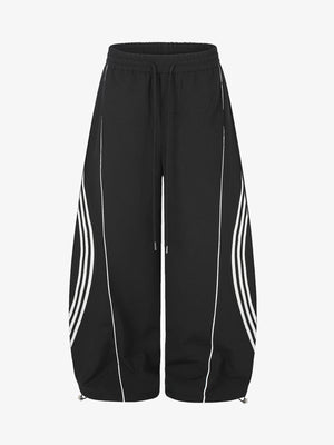 Curved-Seam Striped Baggy Sweatpants