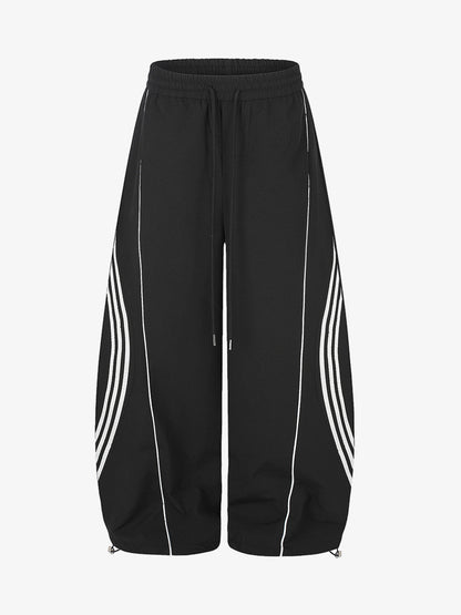 Curved-Seam Striped Baggy Sweatpants