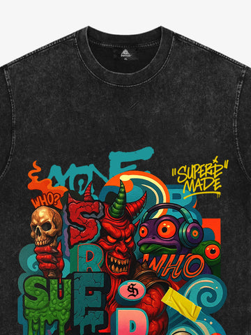 Trendy Multicolor Graffiti Skull Graphic T-Shirt 