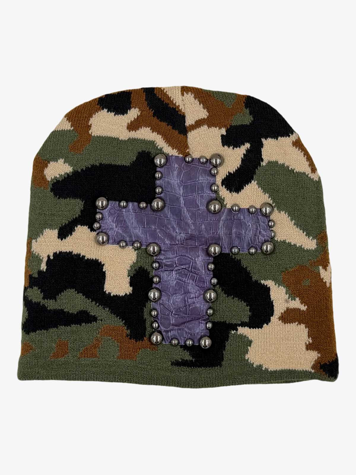 Camo Studded Cross Patch Beanie
