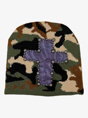 Camo Studded Cross Patch Beanie