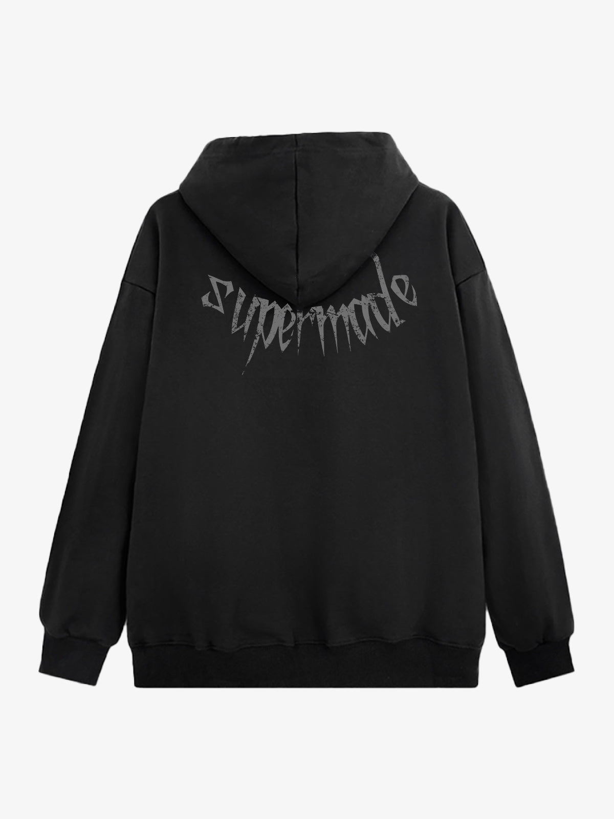 THE SUPERMADE Oversized Black Hoodie with Graphic Print Design 